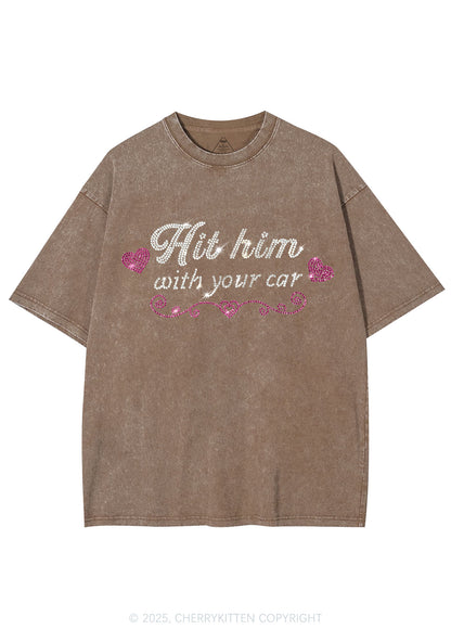 Rhinestone Hit Him Y2K Shirts Washed Tee Cherrykitten