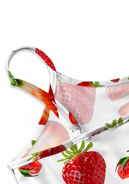 White Strawberry Y2K Print Slip Dress Cherrykitten