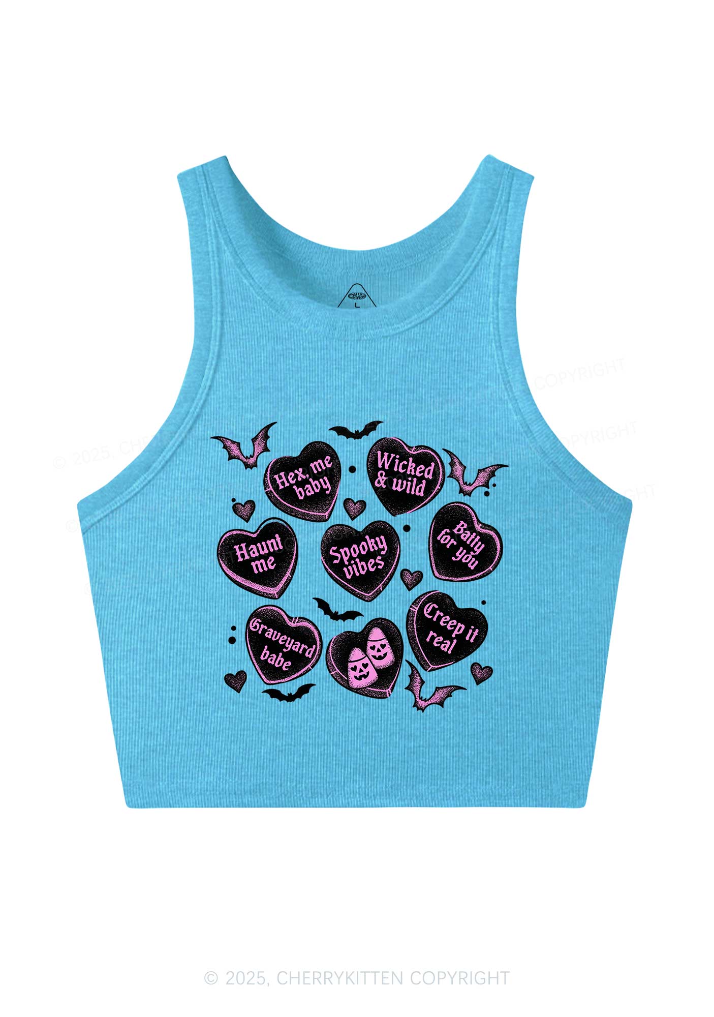 Spooky Candy Heart Valentine's Day Y2K Crop Tank Top Cherrykitten