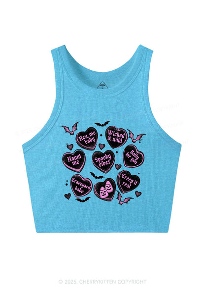 Spooky Candy Heart Valentine's Day Y2K Crop Tank Top Cherrykitten