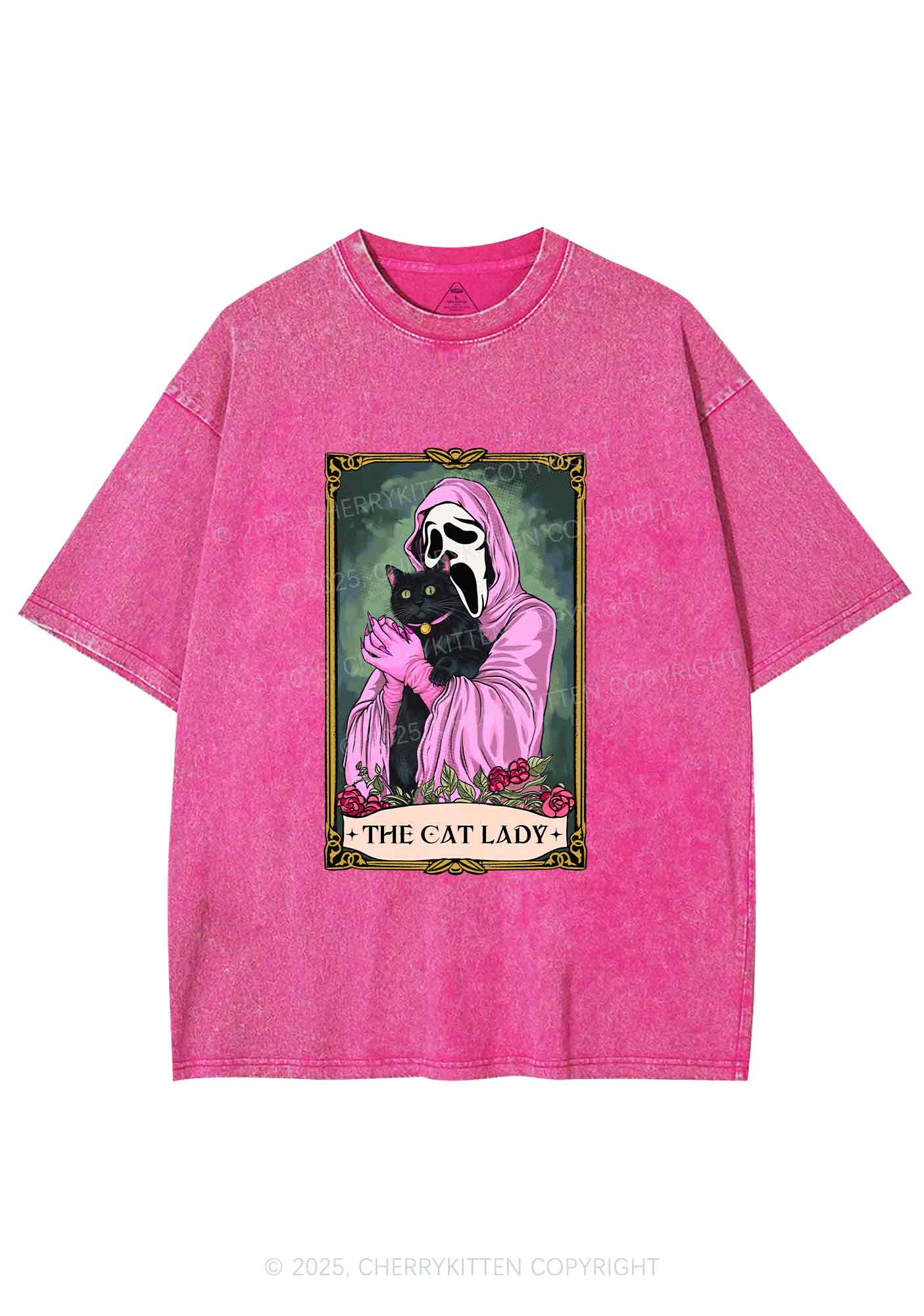 Halloween The Skull Cat Lady Y2K Shirts Washed Tee Cherrykitten