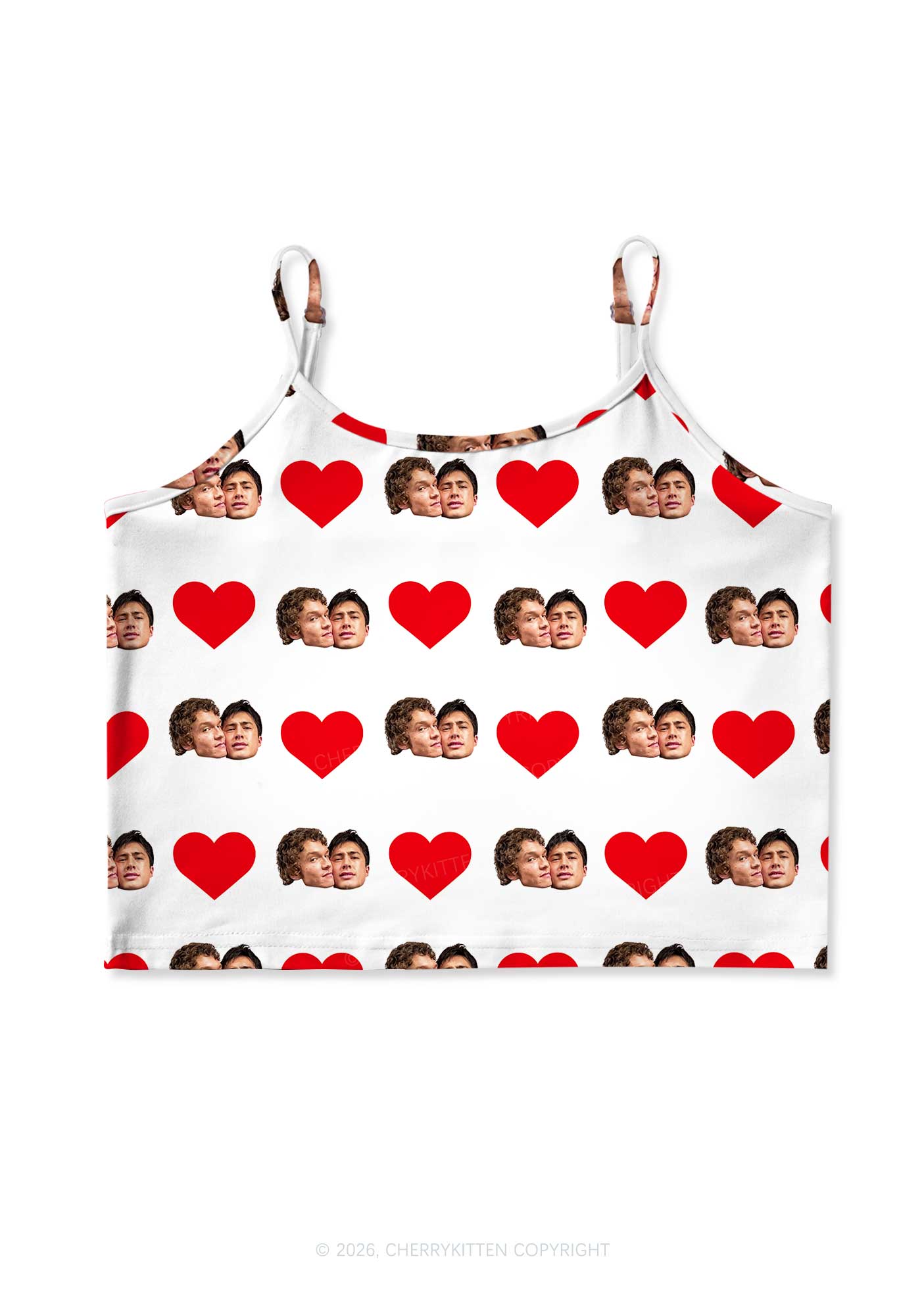 White Red Heart Gay Couple HR Y2K Print Cami Crop Top Cherrykitten