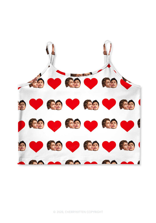 White Red Heart Gay Couple HR Y2K Print Cami Crop Top Cherrykitten