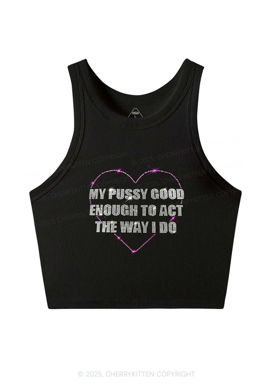 Rhinestone Good Enough To Act Y2K Crop Tank Top Cherrykitten