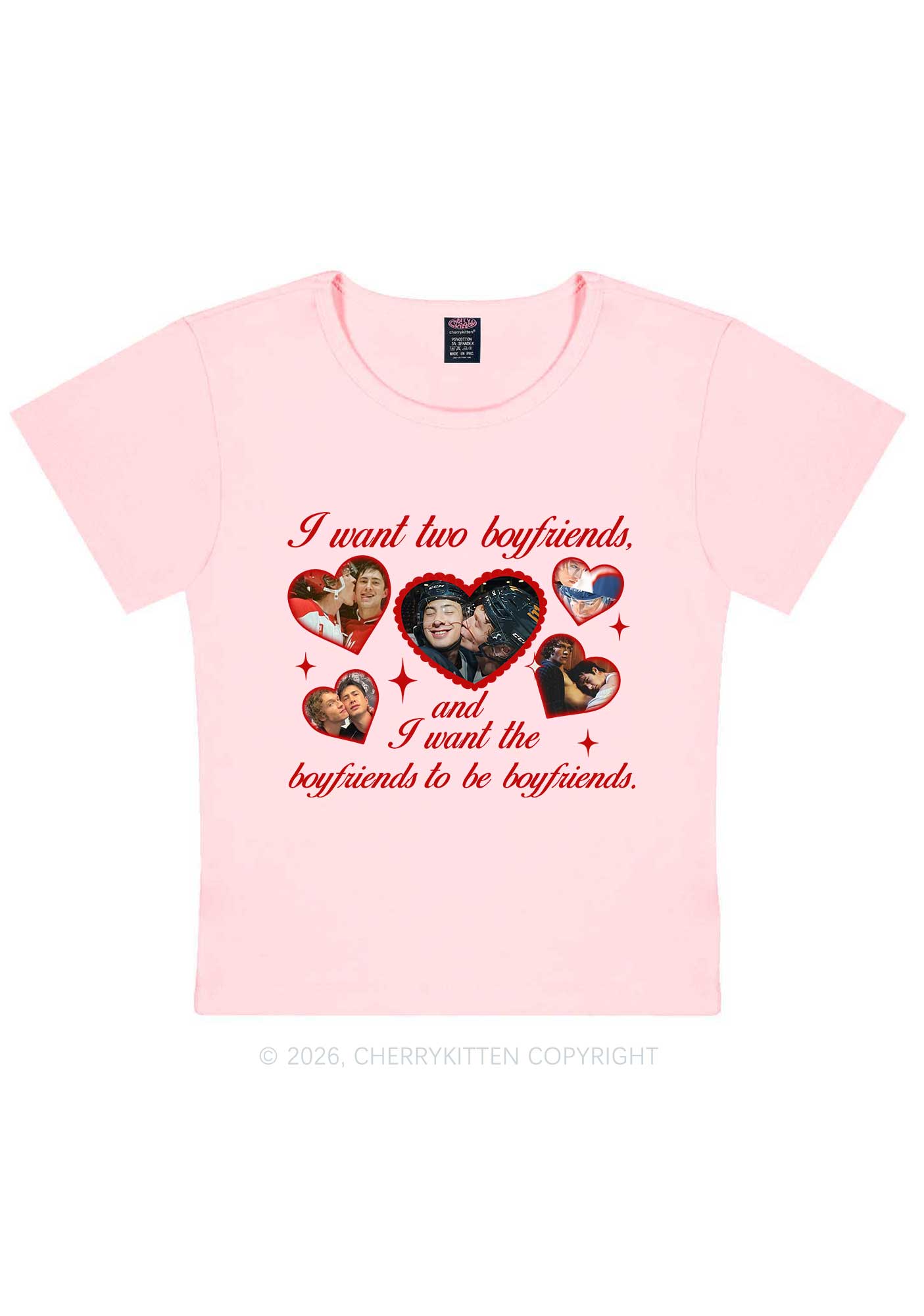 I Want Two Boyfriends HR Y2K Baby Tee Cherrykitten