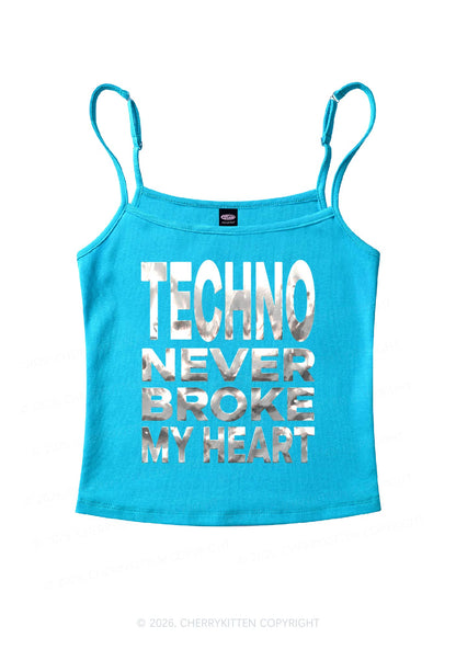 Techno Broke Heart Silver Foil Printed Y2K Spaghetti Strap Cami Cherrykitten
