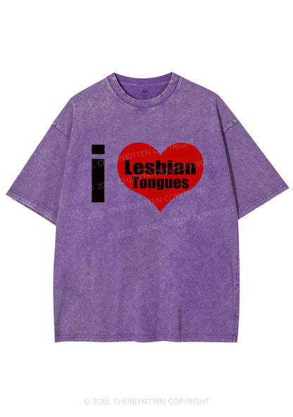 I Love Lesbian Tongues Y2K Shirts Washed Tee Cherrykitten