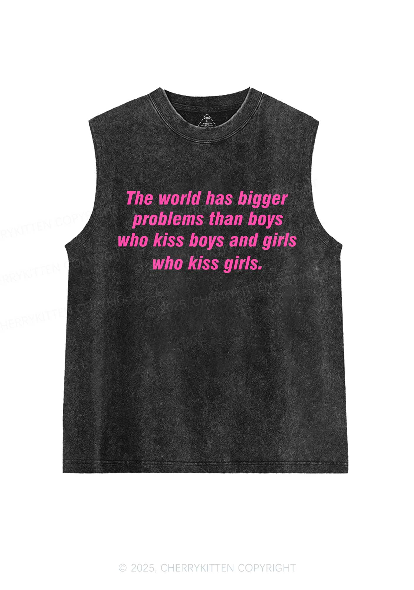 Who Kiss Girls Pride Y2K Washed Muscle Tank Cherrykitten