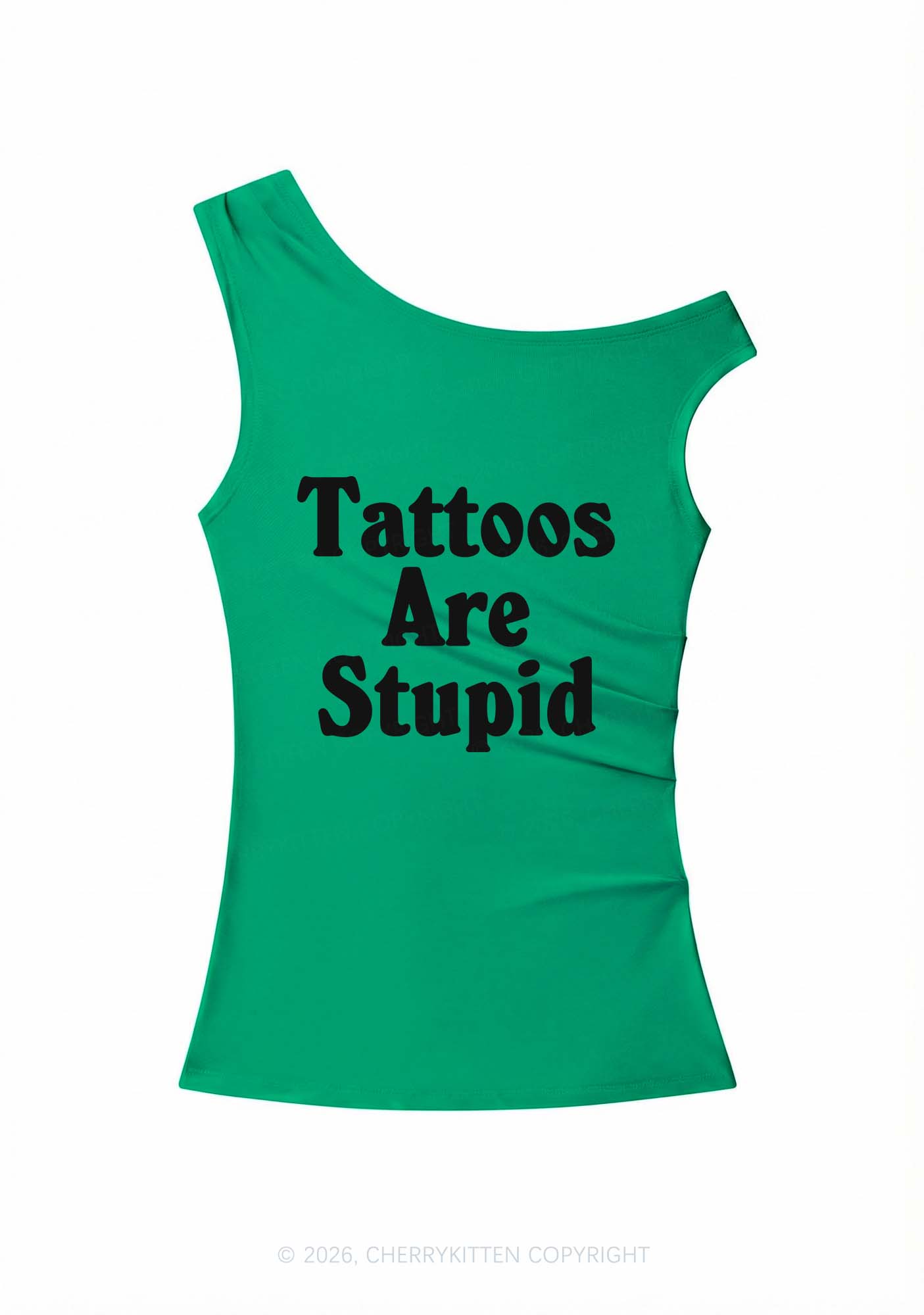Tattoos Are Stupid Y2K Off Shoulder Tank Top Cherrykitten