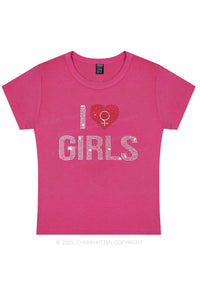 Rhinestone I Love Girls Pride Y2K Baby Tee Cherrykitten
