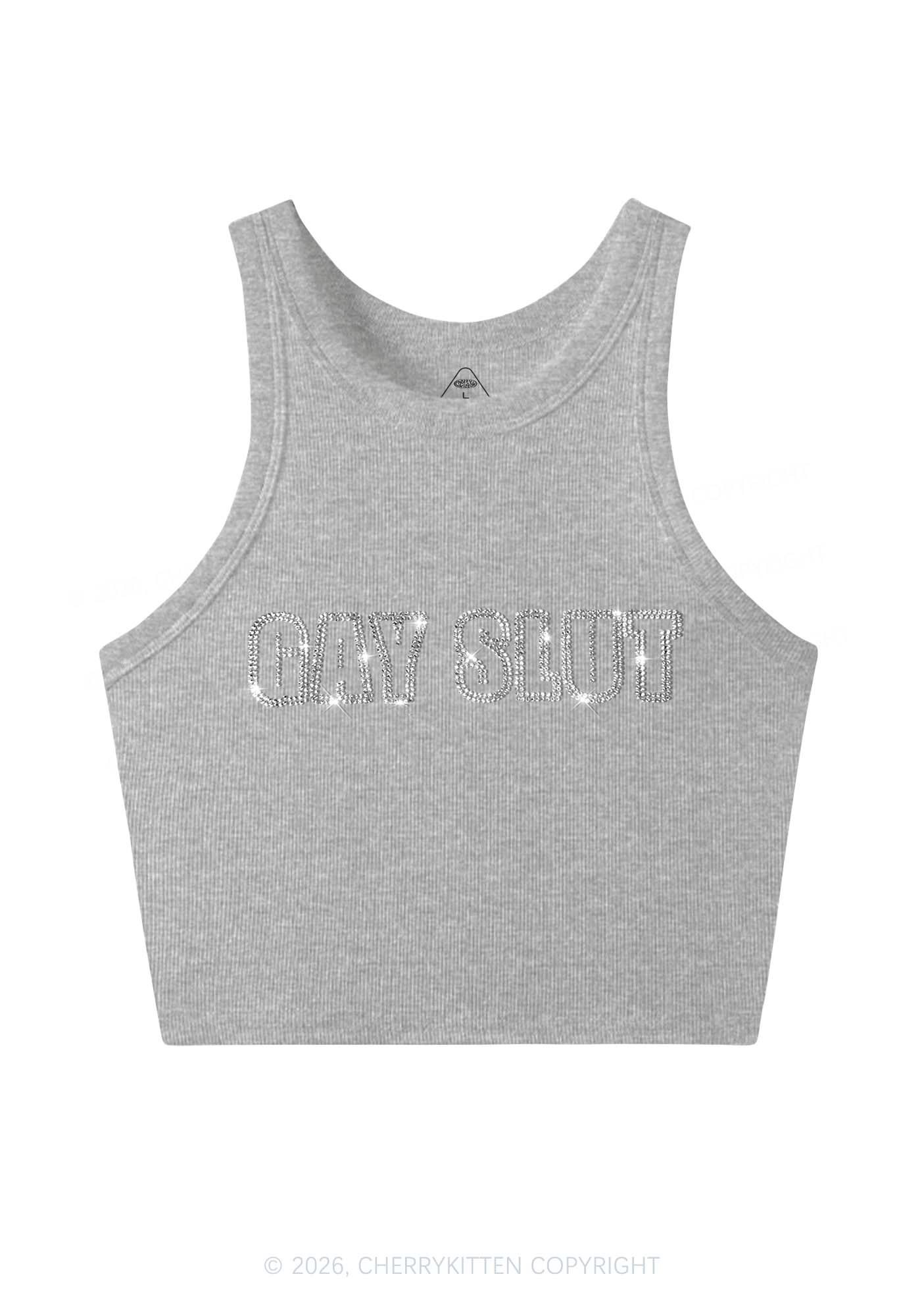 Rhinestone Gay Slxt Pride Y2K Crop Tank Top Cherrykitten