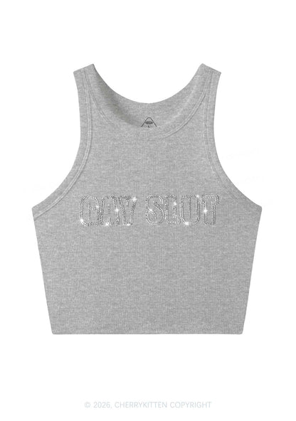 Rhinestone Gay Slxt Pride Y2K Crop Tank Top Cherrykitten