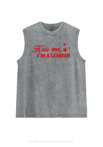 Kiss Me Im Lesbian Pride Y2K Washed Muscle Tank Cherrykitten