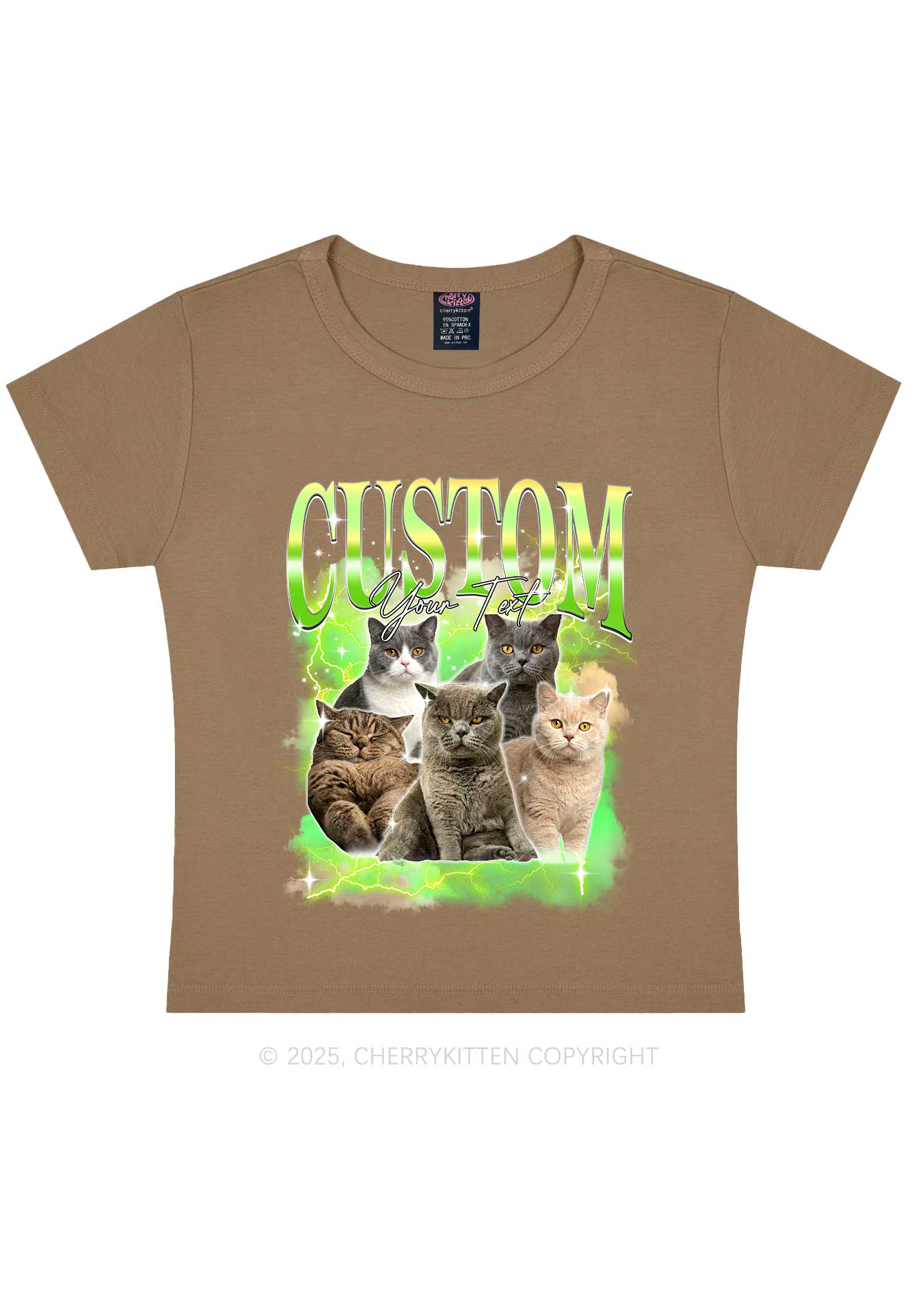 Custom Neon Lightning Cat Photo Y2K Baby Tee Cherrykitten