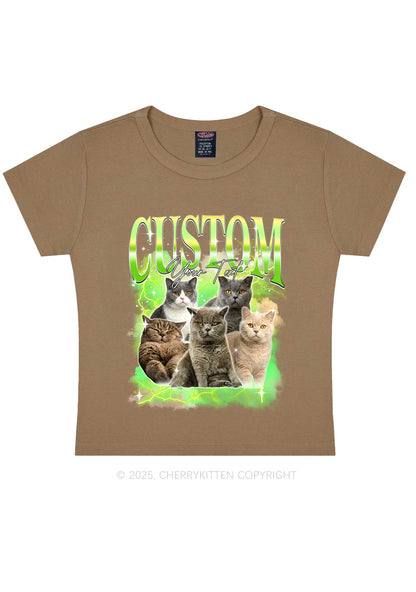 Custom Neon Lightning Cat Photo Y2K Baby Tee Cherrykitten