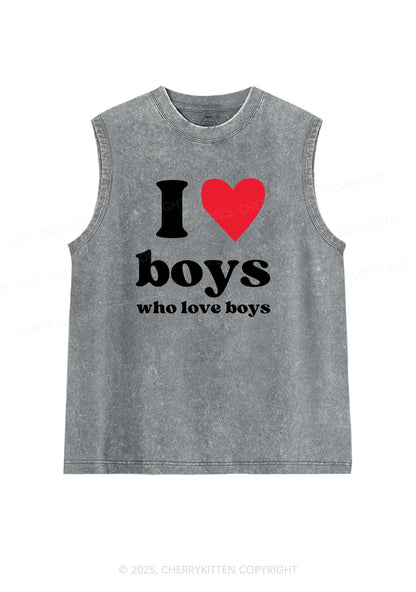 I Love Boys Pride Y2K Washed Muscle Tank Cherrykitten