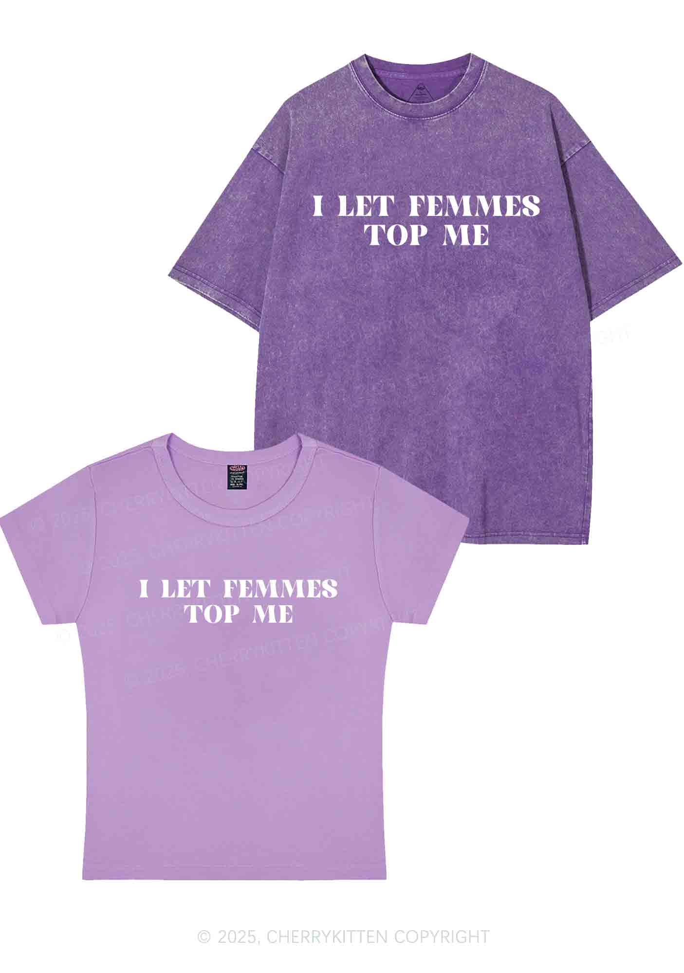 I Let Femmes Top Me Y2K Valentine's Day Couple Shirt Cherrykitten