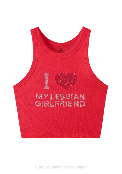 Rhinestone I Love My Lesbian GF Pride Y2K Crop Tank Top Cherrykitten