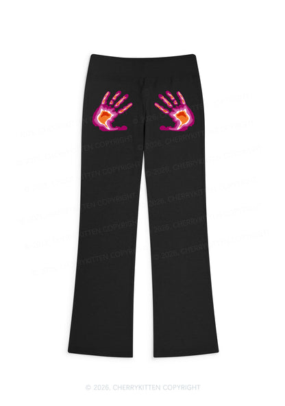 Lesbian Thermal Hands Pride Y2K Low Rise Drawstring Flare Pants Cherrykitten