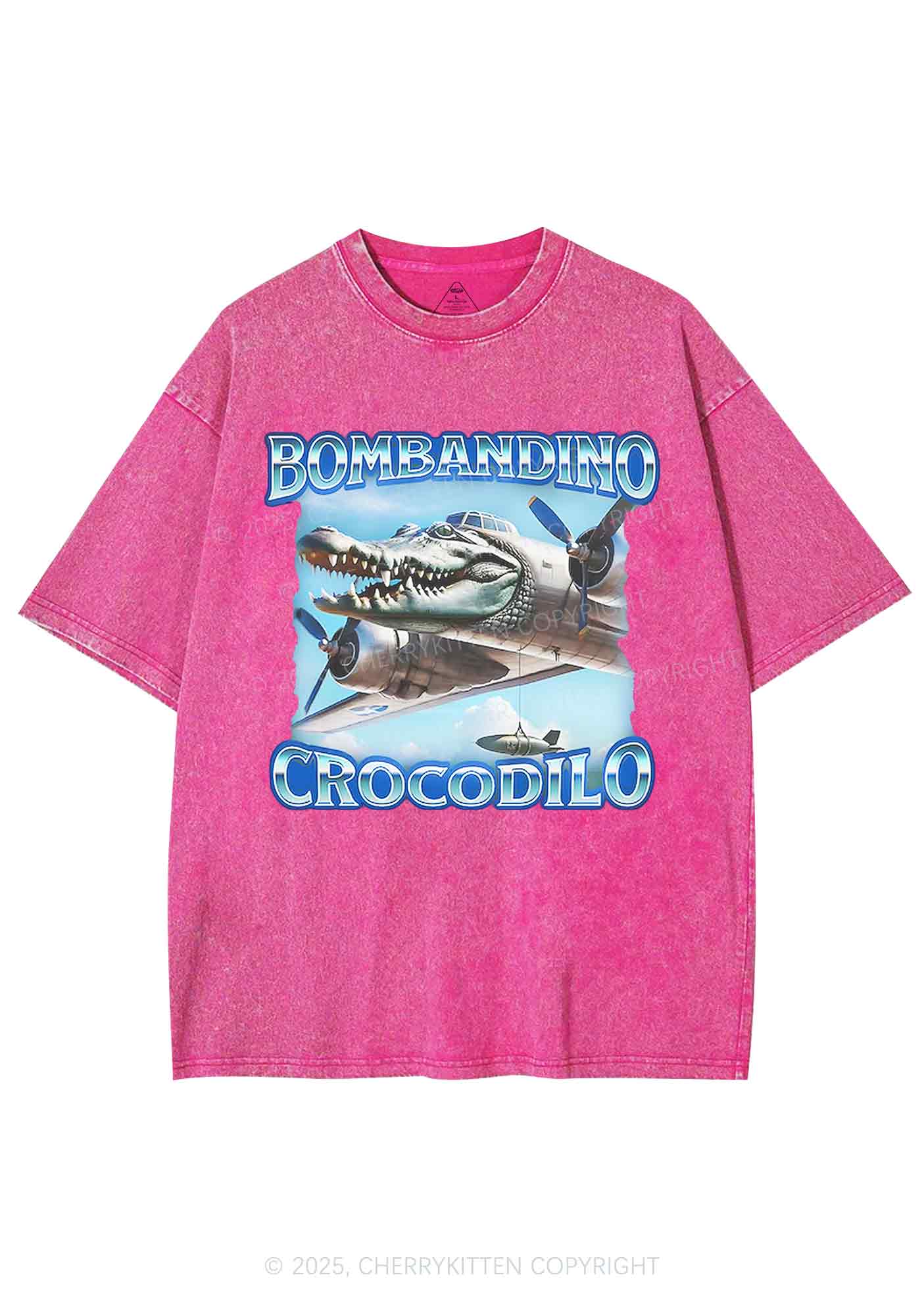 Bombandino Crocodilo Italian Brainrot Shirt Y2K Shirts Washed Tee Cherrykitten