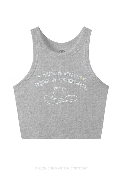Rhinestone Save Horse Ride Cowgirl Y2K Crop Tank Top Cherrykitten