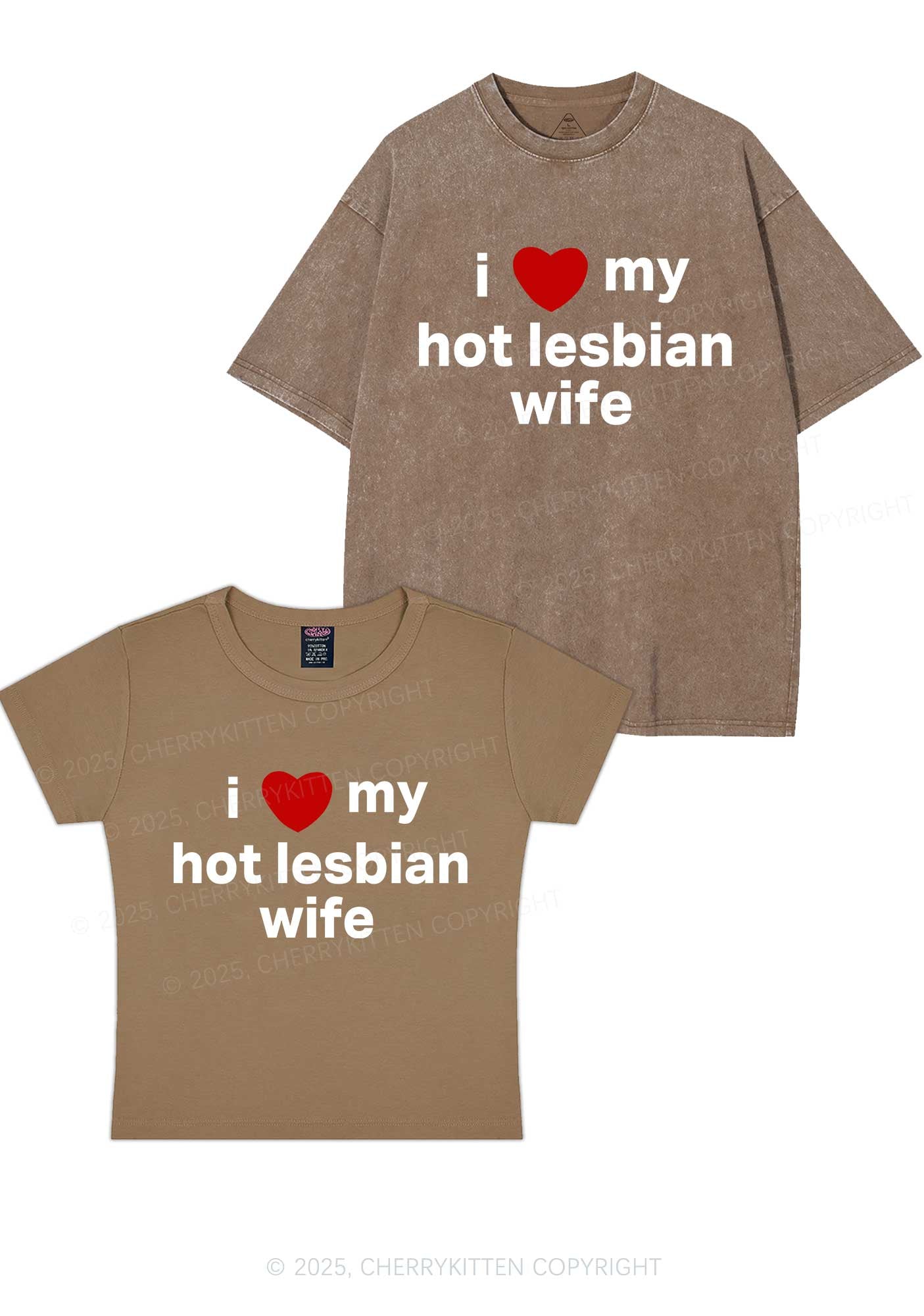 Love My Hot Lesbian Wife Y2K Valentine's Day Couple Shirt Cherrykitten