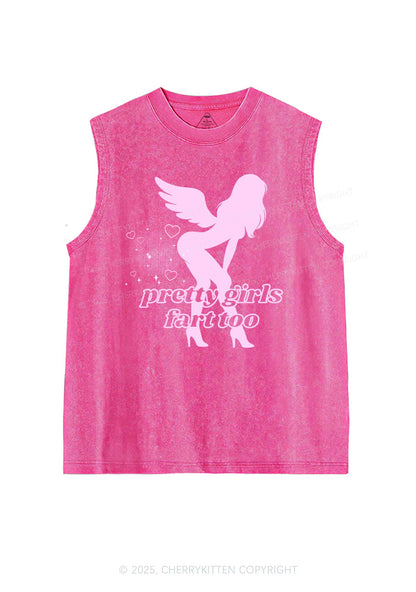 Pretty Girls Fart Too Y2K Washed Muscle Tank Cherrykitten