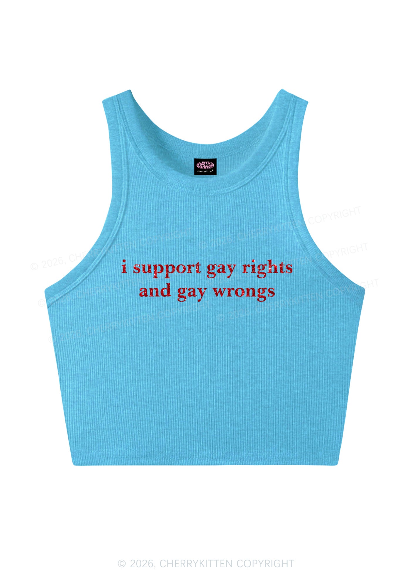 Glitter I Support Gay Rights Pride Y2K Crop Tank Top Cherrykitten