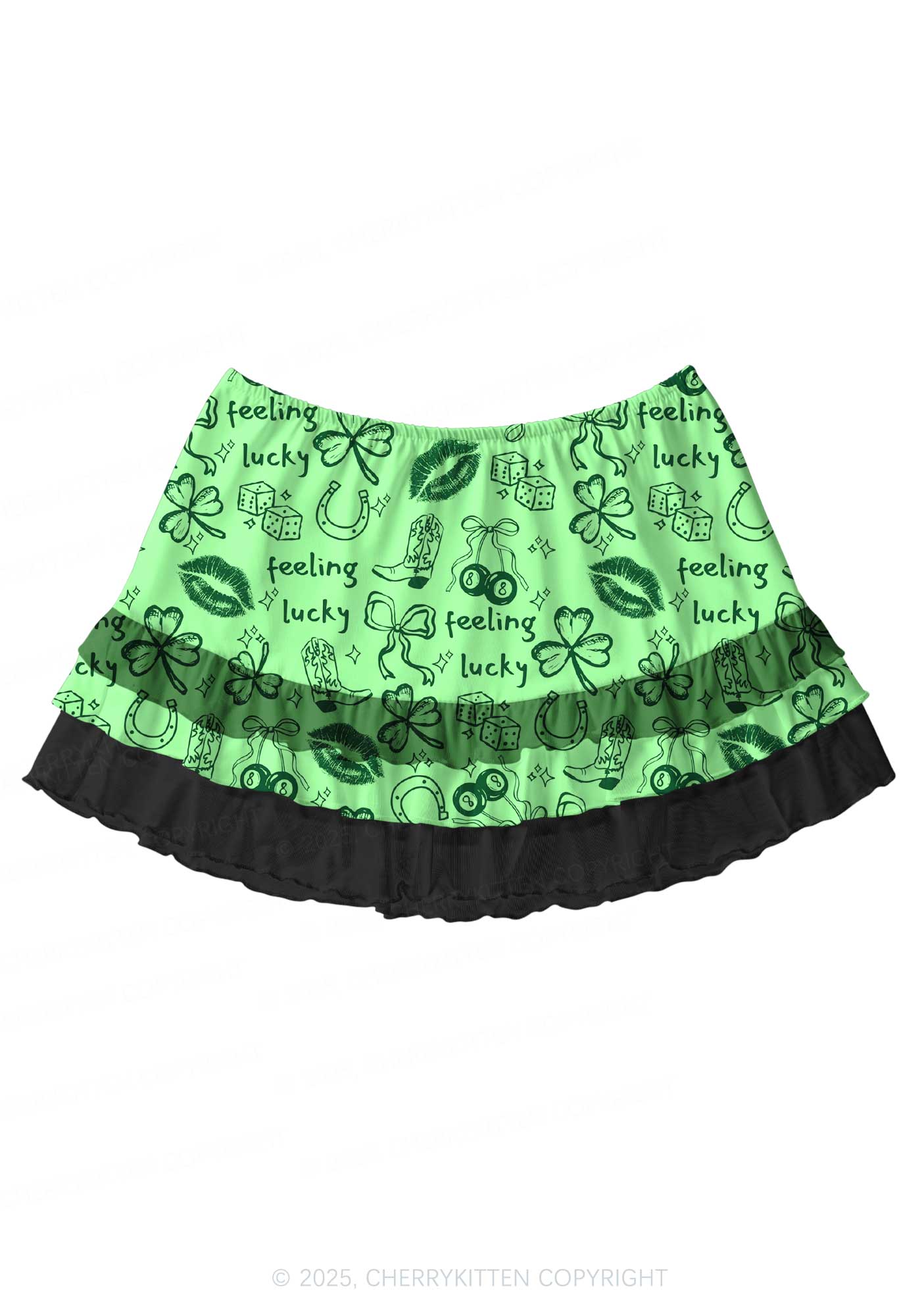 Feeling Lucky Graffiti St Patricks Y2K Print Mini Layered Skirt Cherrykitten