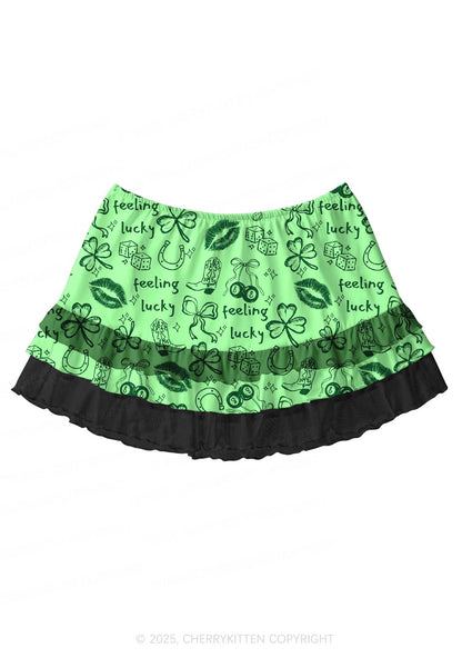 Feeling Lucky Graffiti St Patricks Y2K Print Mini Layered Skirt Cherrykitten