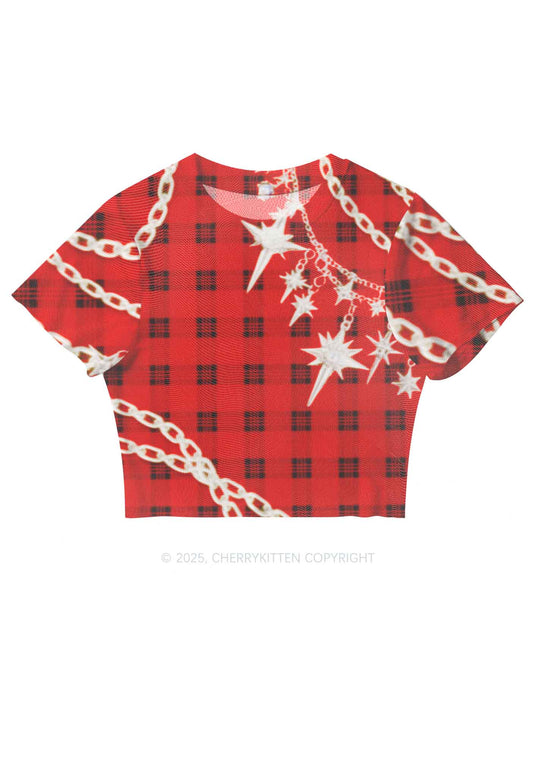 Star Chain Black Pattern Y2K Mesh Crop Top Cherrykitten