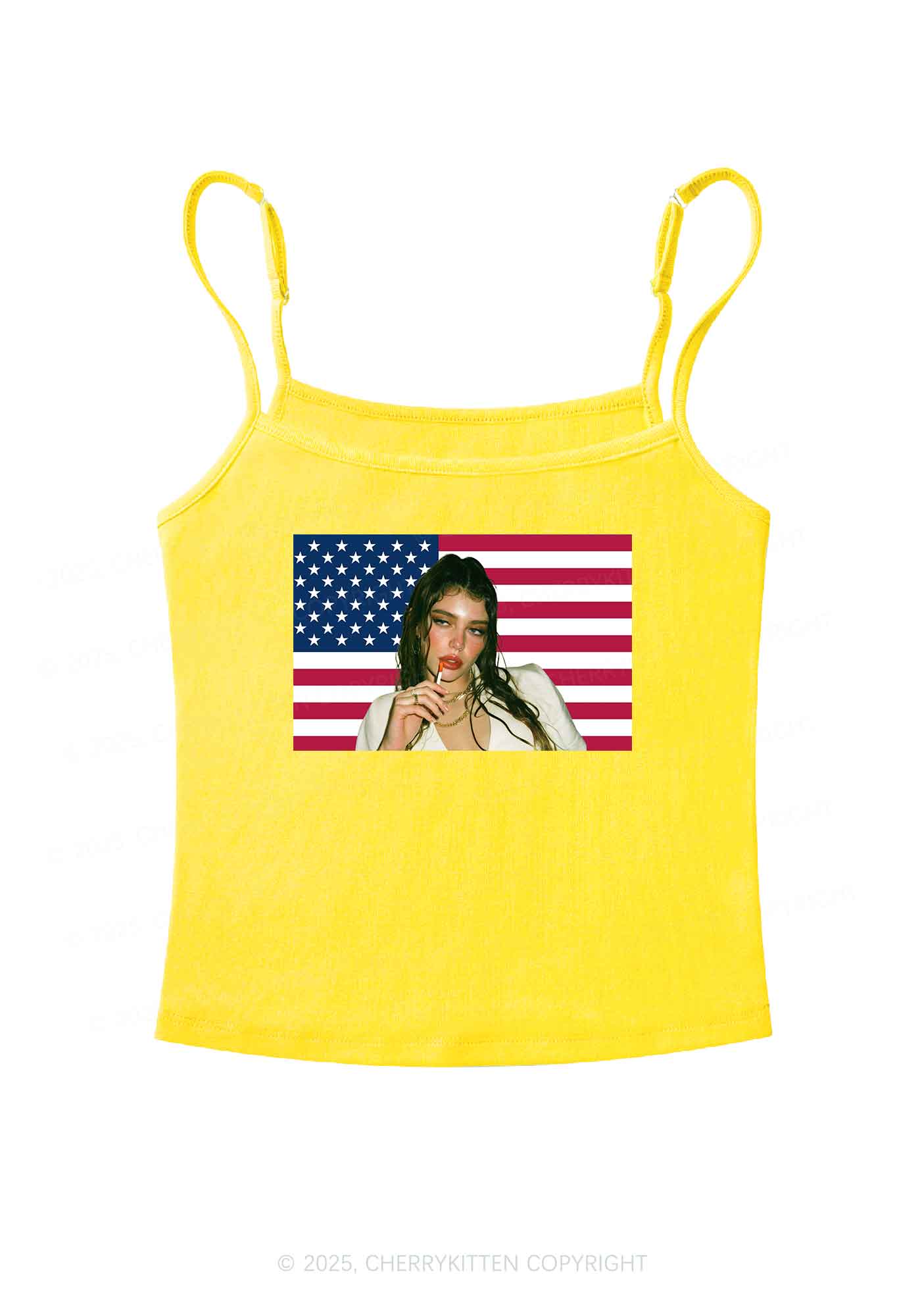 Custom Portrait Flag Y2K Spaghetti Strap Cami Cherrykitten