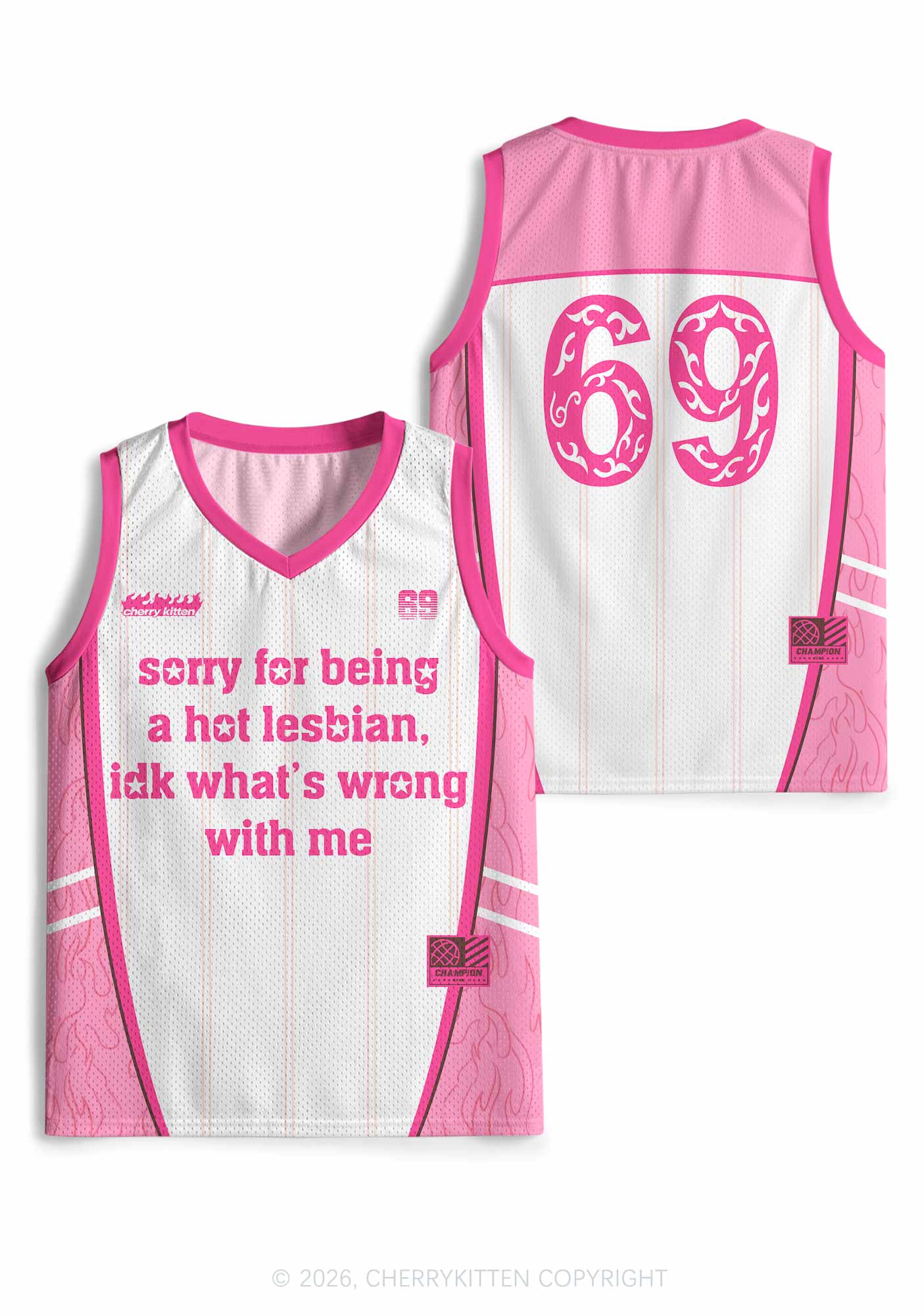 Pink Sorry For Being Hot Lesbian Pride Y2K Sport Jersey Tank Cherrykitten