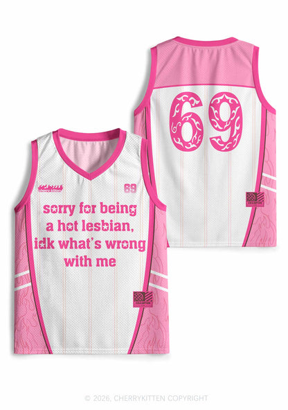 Pink Sorry For Being Hot Lesbian Pride Y2K Sport Jersey Tank Cherrykitten