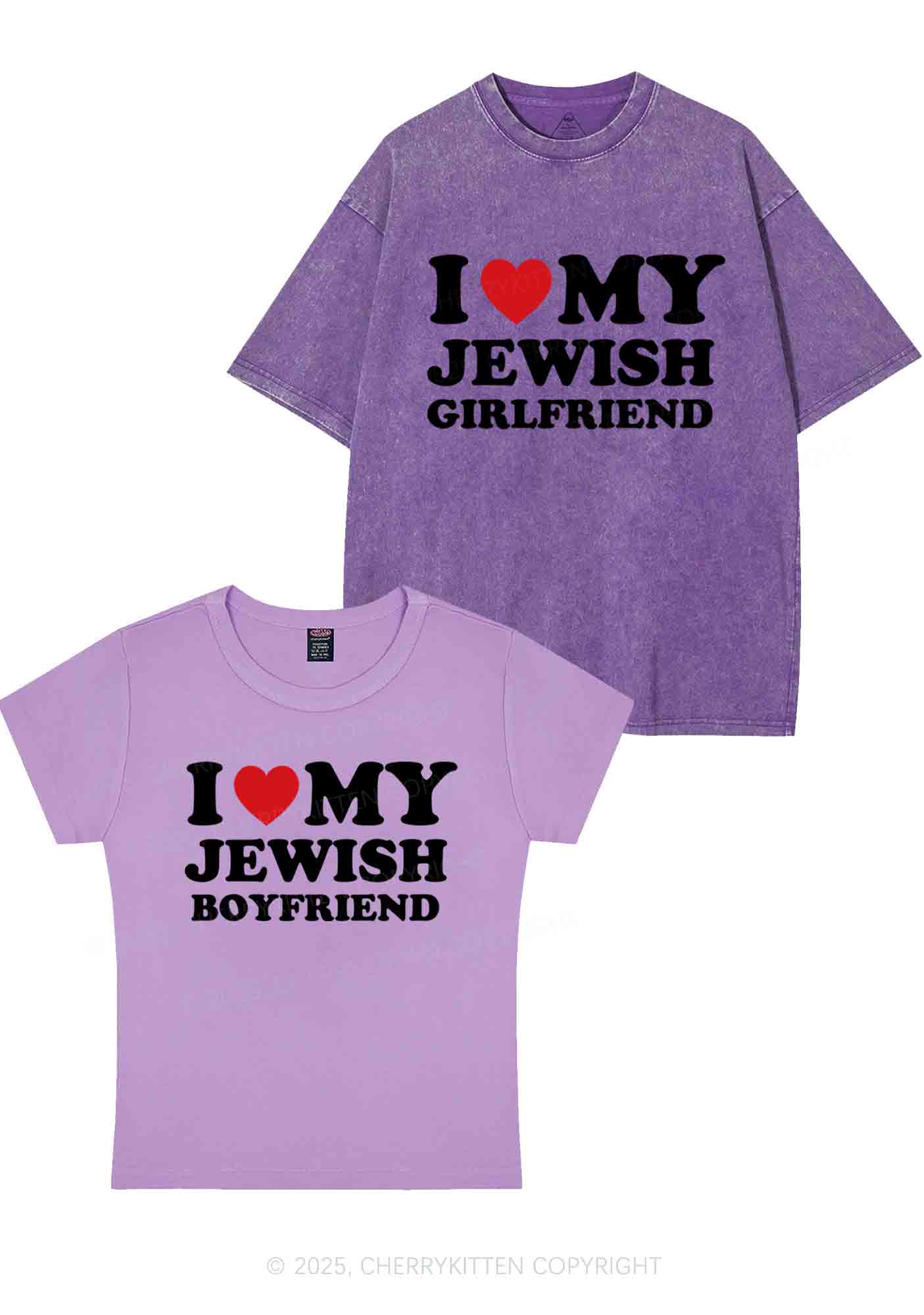 Custom I Love My Jewish GF BF Y2K Valentine's Day Couple Shirt Cherrykitten