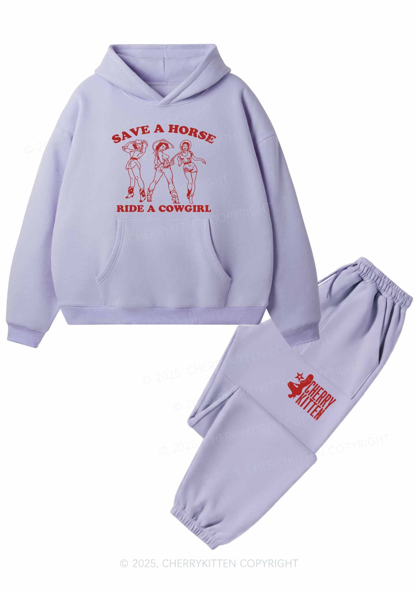 Ride A Cowgirl Y2K Fleece Hoodie Set Cherrykitten