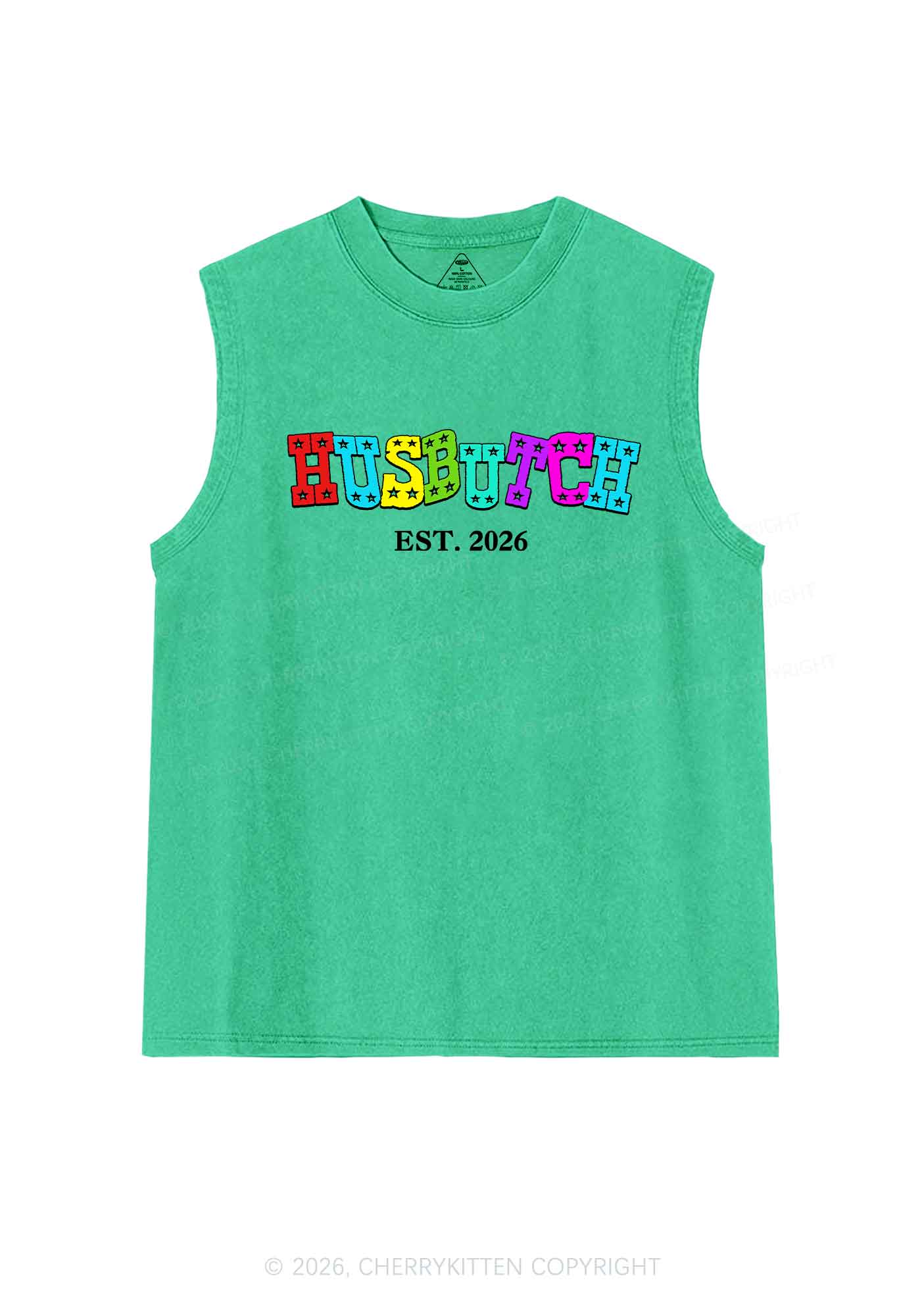 Custom Year Rainbow Husbutch Pride Y2K Washed Muscle Tank Cherrykitten