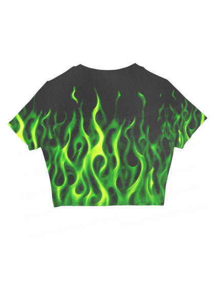 Neon Green Flame Y2K Mesh Crop Top Cherrykitten