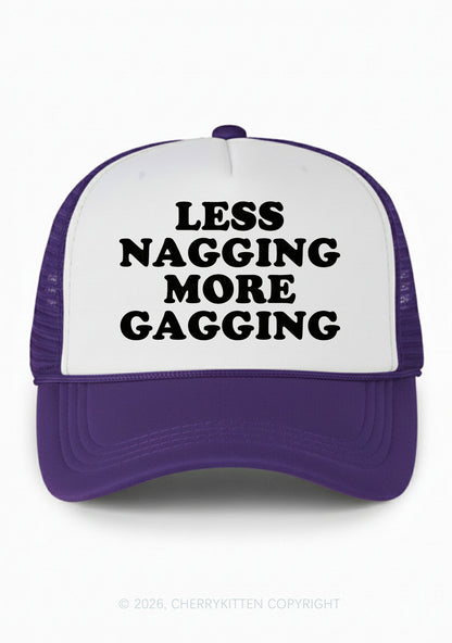Less Nagging More Gagging Y2K Colorblock Trucker Hat Cherrykitten