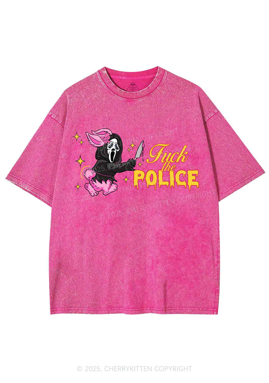 Halloween Fxxk The Police Y2K Shirts Washed Tee Cherrykitten