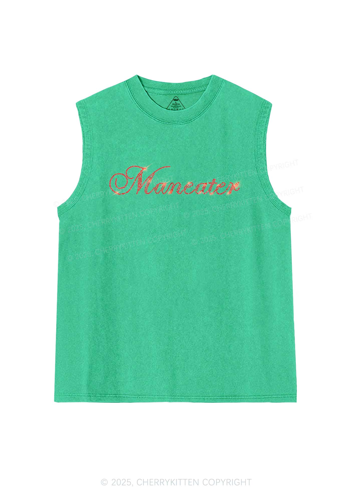 Rhinestone Maneater Y2K Washed Muscle Tank Cherrykitten
