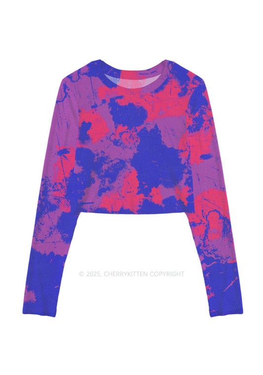 Bisexual Ink Pride Y2K Mesh Long Sleeve Crop Top Cherrykitten