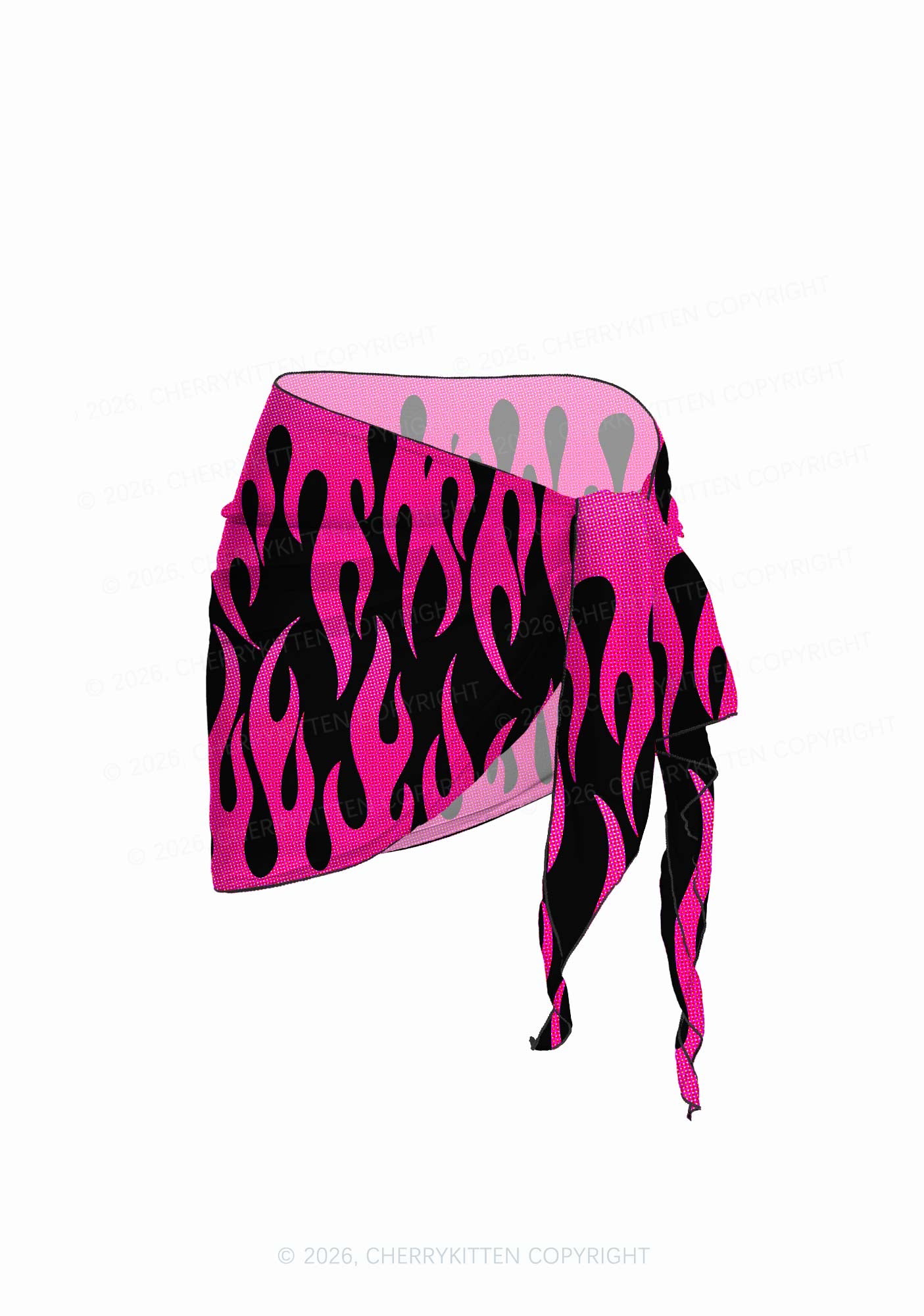 Hot Pink Flame Y2K Print Bikini Set Cherrykitten