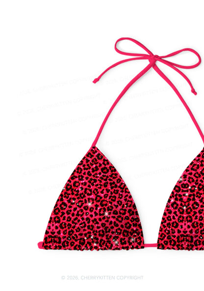 Bright Red Leopard Y2K Print Bikini Set Cherrykitten