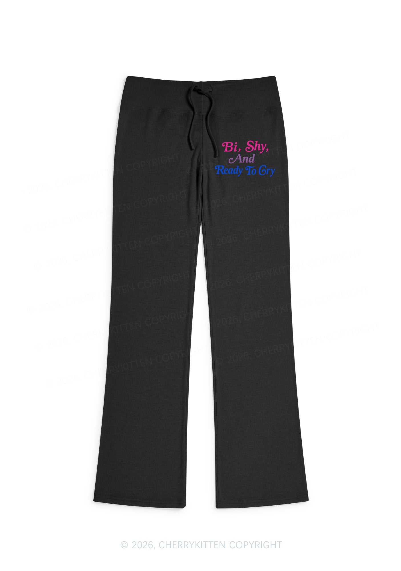 Bi Shy And Ready To Cry Pride Y2K Low Rise Drawstring Flare Pants Cherrykitten