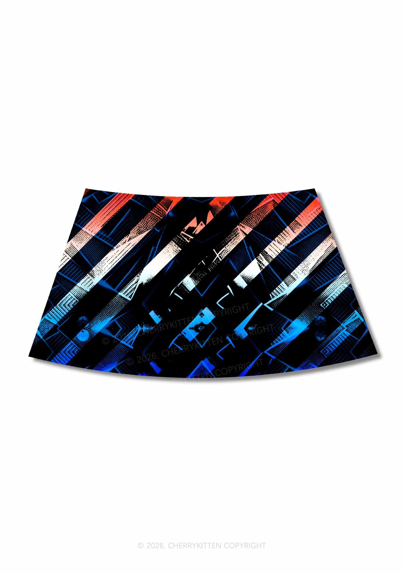 Red Blue Gradient Diagonal Stripe Y2K Print Mini Skirt Cherrykitten