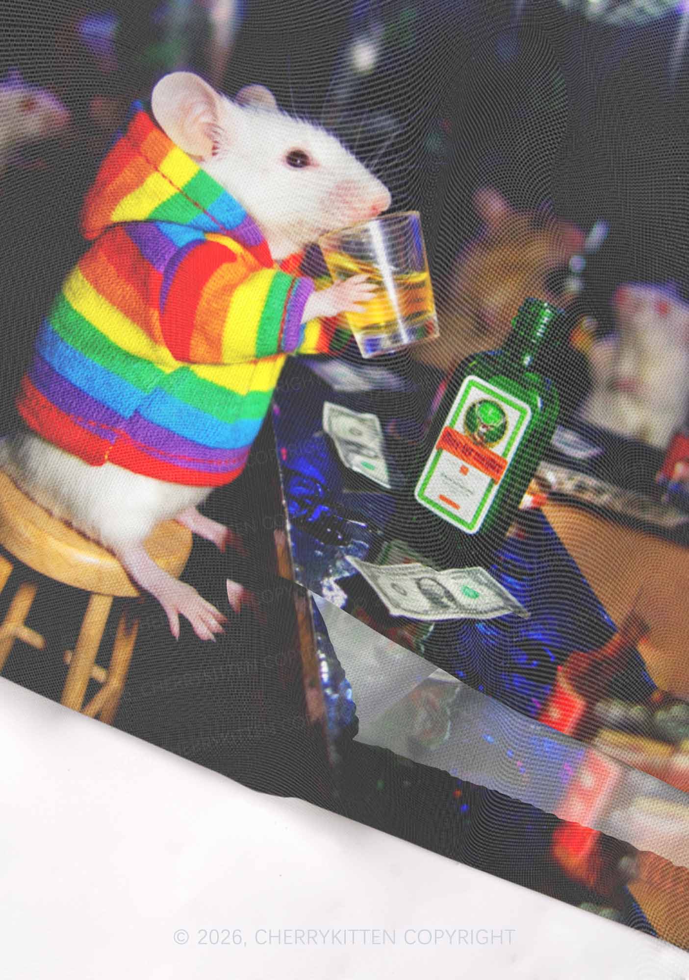 Rainbow Hoodie Rat Drinking Pride Y2K Mesh Muscle Tank Cherrykitten