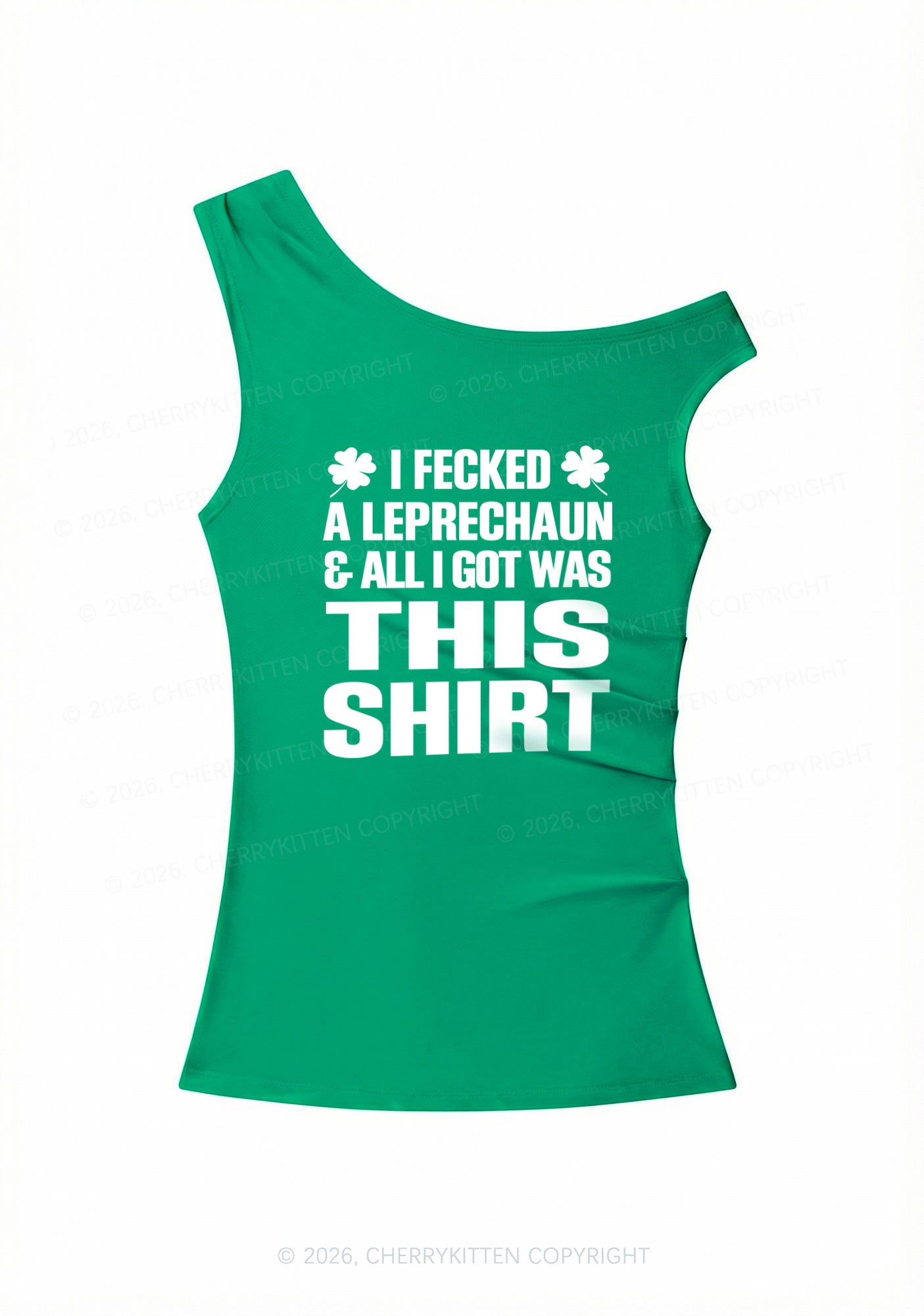 I Fecked A Leprechaun St Patricks Y2K Off Shoulder Tank Top Cherrykitten