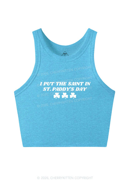 I Put The Saint In St Patricks Y2K Crop Tank Top Cherrykitten