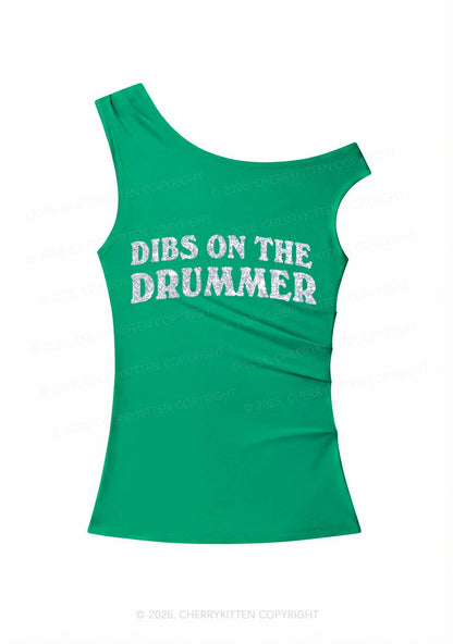 Glitter Dibs On The Drummer Y2K Off Shoulder Tank Top Cherrykitten